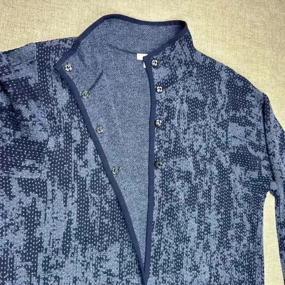 Pure J. Jill Cardigan Blue Intarsia Jacquard Knit Snap Button Long - Picture 6 of 9